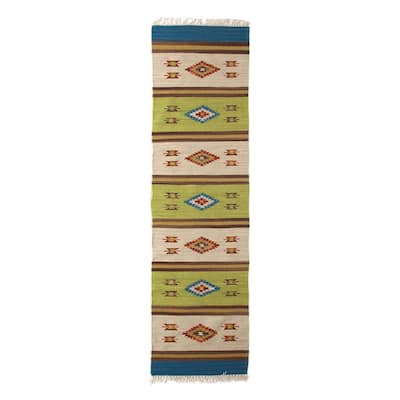 Handmade Diamond Oasis Wool runner (India ) - Big