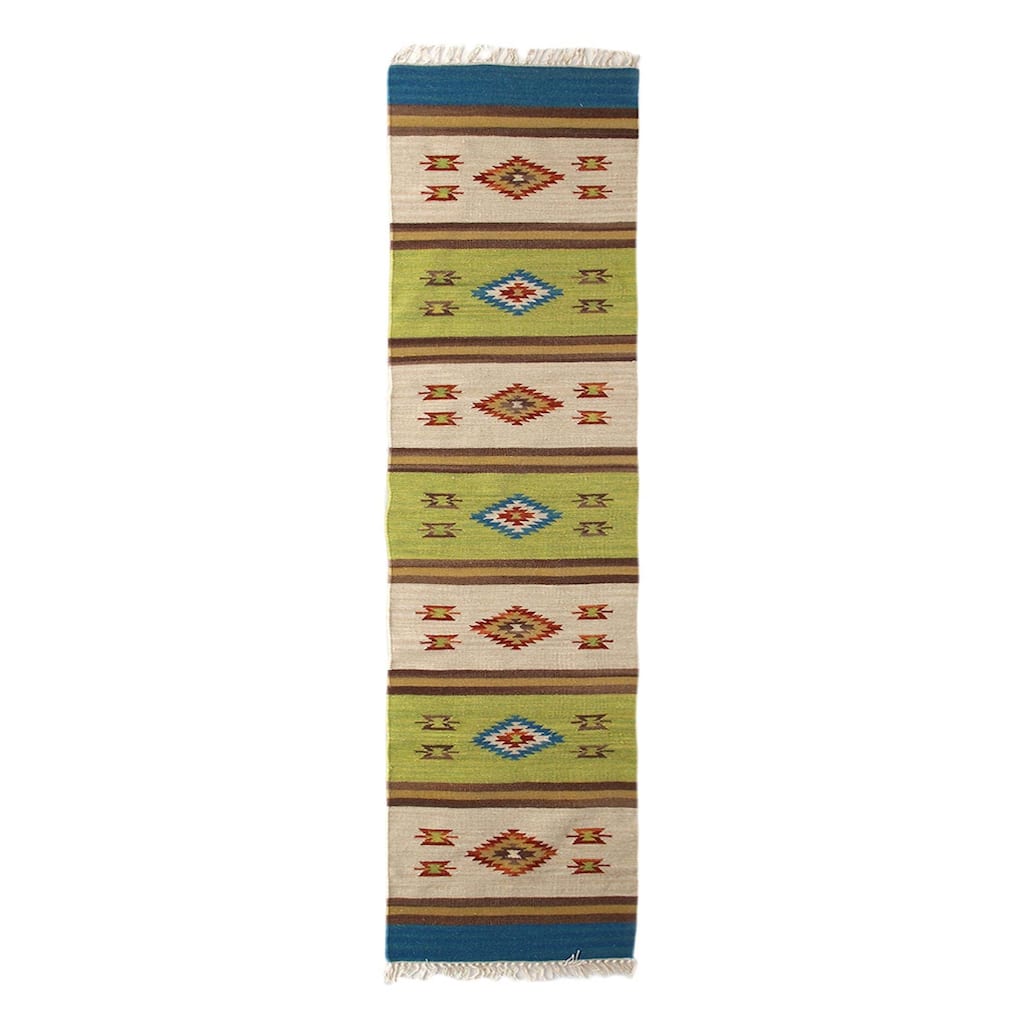 Handmade Diamond Oasis Wool runner (India ) - Big