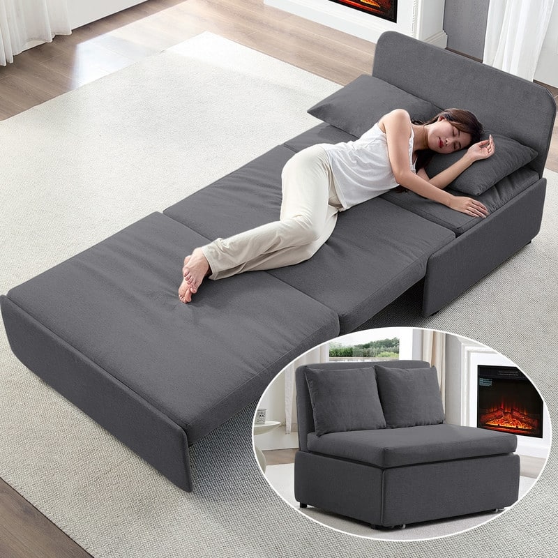 Mixoy Full/Queen Size Sofa Bed,2 in 1 Convertible Linen 1-Seater/Loveseat Sleeper Sofa Couch with Cushions