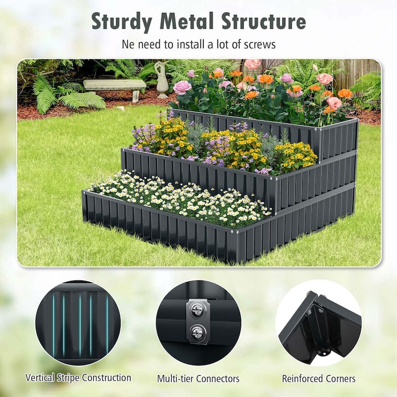Costway 1/2 PCS 3-Tier Raised Garden Bed,47" x 47" x 24" Metal Outdoor