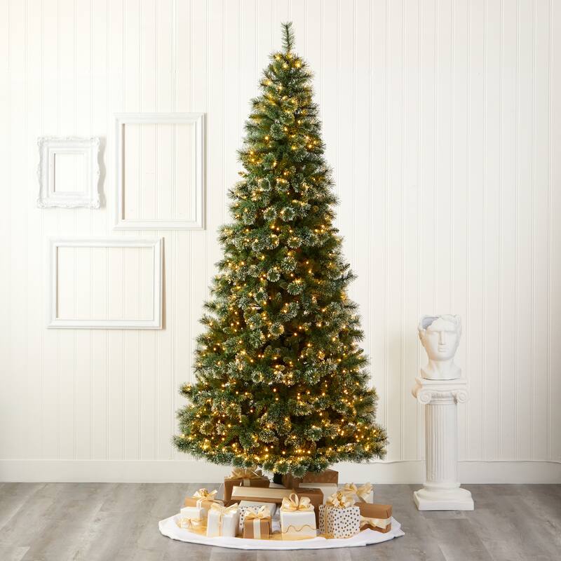 9’ Wisconsin Slim Snow Tip Pine Artificial Christmas Tree, Clear LED - 9 Foot