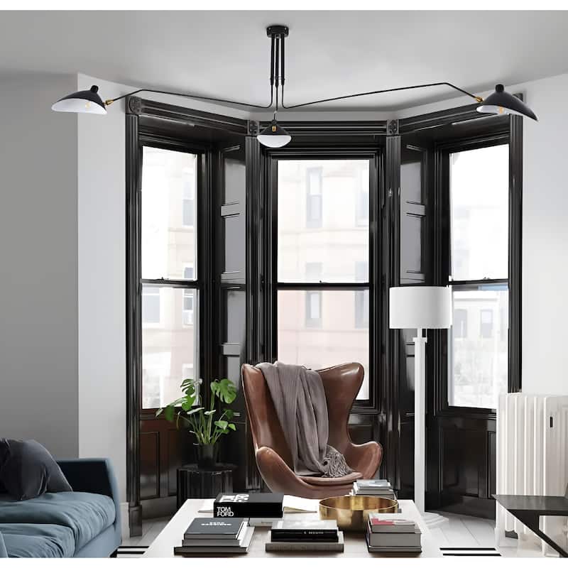3-Arm Wide Industrial Pivoting Novelty Black Shaded Flush Mount