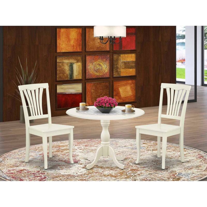 3-Piece Linen White Finish Solid Wood Top - Dining Room Set - Seats 4