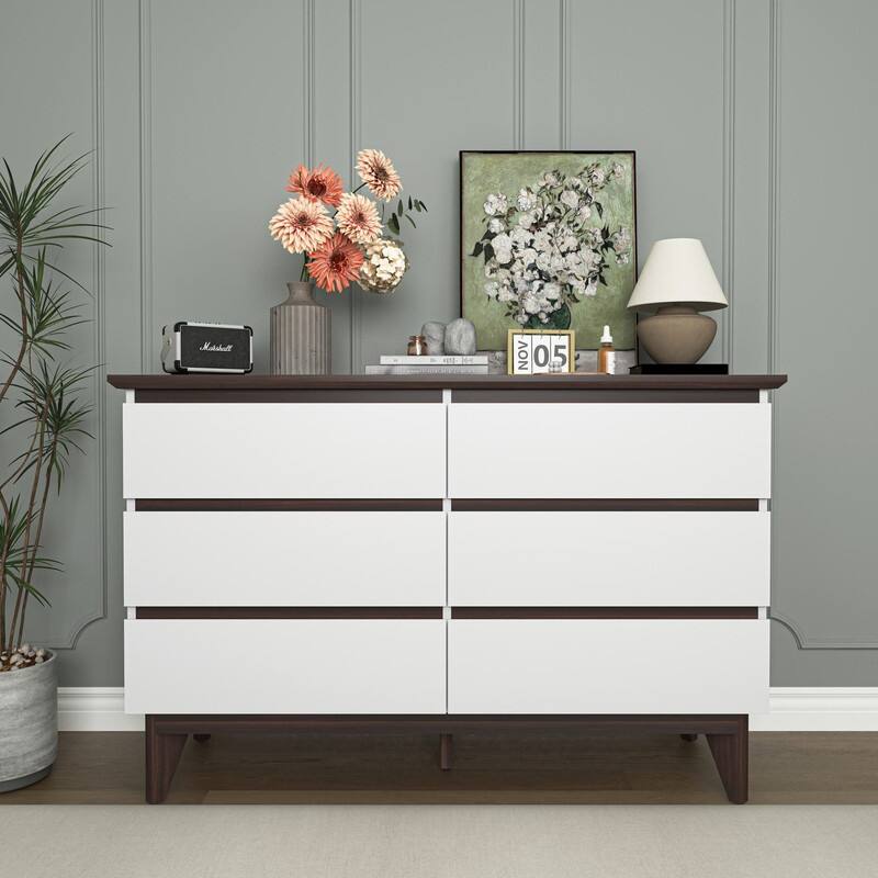 47.2'' W Modern 6-Drawer Storage Chest Dresser - 6-drawer - White