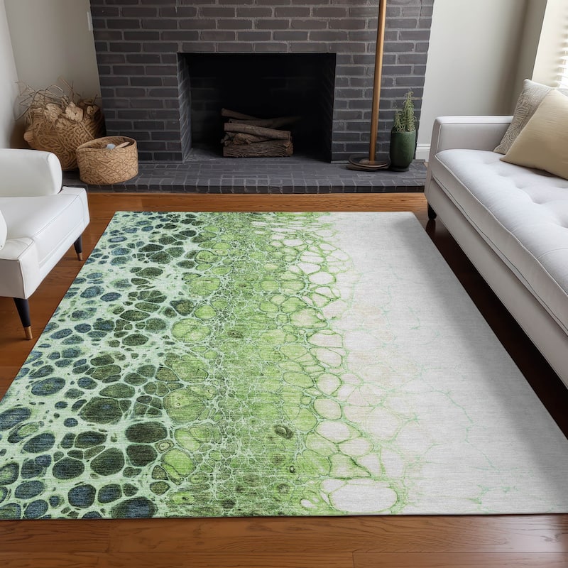 Machine Washable Indoor/ Outdoor Chantille Abstract Cobblestone Rug - Aloe - 5' x 7'6"