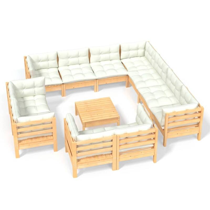 vidaXL Solid Pinewood Patio Lounge Set 12 Piece with Cushions Multi Colors - 25" x 25" x 24.6"