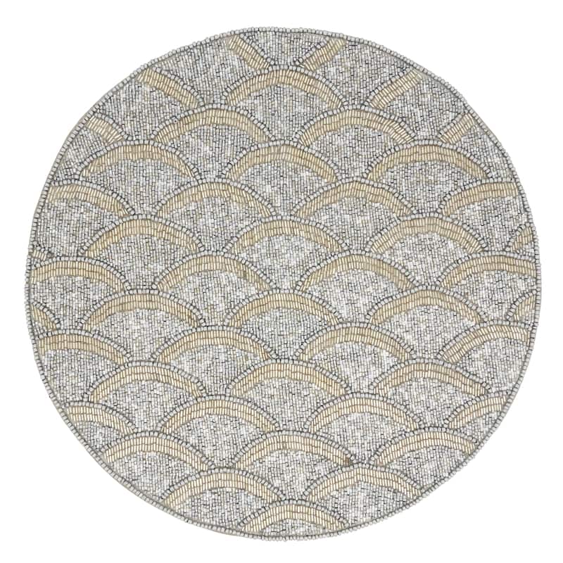 Beaded Placemats With Scallop Design (Set of 4) - Silver - Set of 4