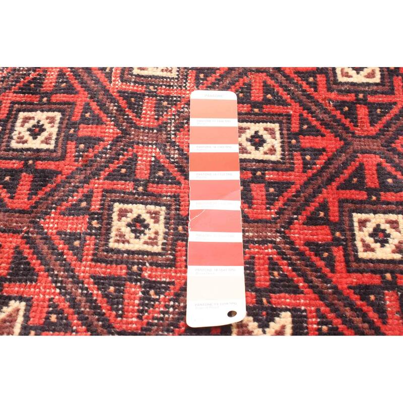 ECARPETGALLERY Hand-knotted Baluch Red Wool Rug - 3'2 x 7'5