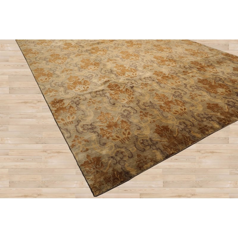 Hand Knotted Kalaty Damask Tan Wool Transitional Oriental Area Rug - 9' x 12'