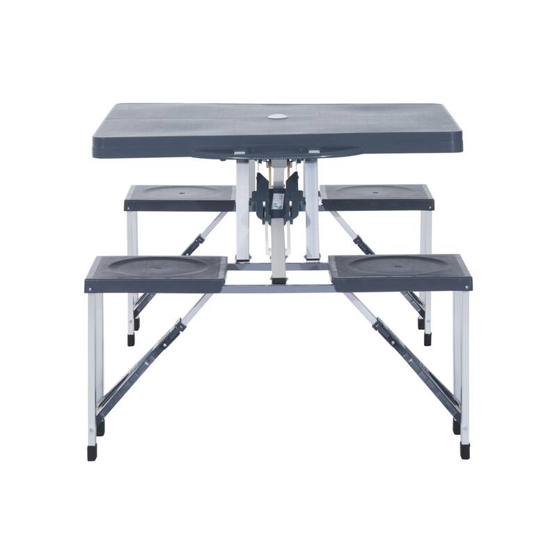 Portable Folding Picnic Table with Seats and Umbrella Hole, Multipurpose Table with Camping Chairs Set, 4-Seat, Aluminum Frame