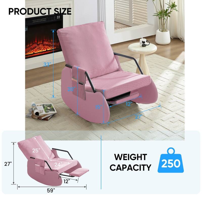 Mixoy Corduroy Upholstered Rocking Chair with Wooden Legs Wrapped in Leather,Adjustable Footrest