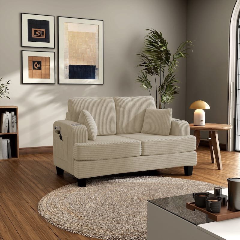 Furniture of America Xenia Modern Chenille Loveseat with Cup Holders