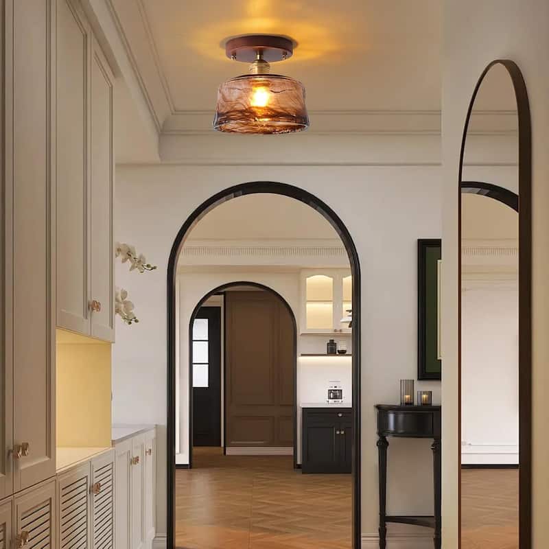 Modern ceiling light brown hallway light wood, brass, glass entry way light