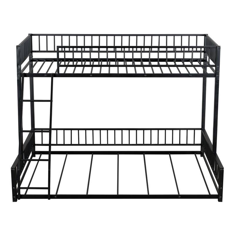 Twin/Full XL over Queen Size Metal Bunk Bed with Ladder and Safety Guardrails, Convertible Bed Frame to Two Floor Beds