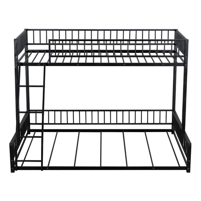 Twin XL over Queen Floor Metal Bunk Bed Frame with Ladder and Safety Guardrails