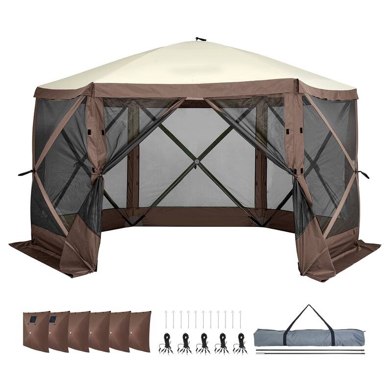 Pop Up Screen Tent 6-Sided Canopy with Privacy Panels & Netting