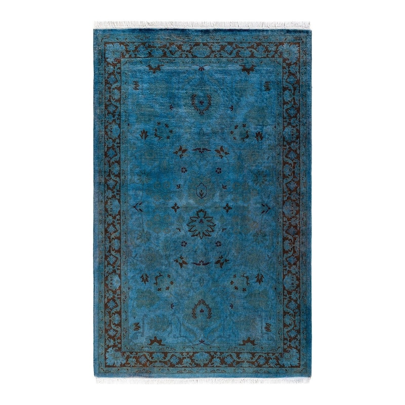 Overton Hand Knotted Wool Vintage Inspired Modern Contemporary Overdyed Blue Area Rug - 3' 2" x 5' 2"