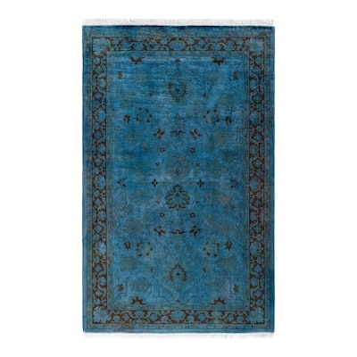 Overton Hand Knotted Wool Vintage Inspired Modern Contemporary Overdyed Blue Area Rug - 3' 2" x 5' 2"