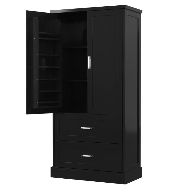 Tall Bathroom Storage Cabinet with Two Doors and Drawers, Adjustable Shelf, MDF Board