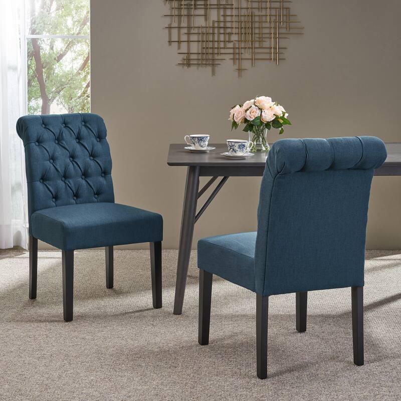 Set of 2 Fabric Upholstered Dining Chairs with Wood Legs