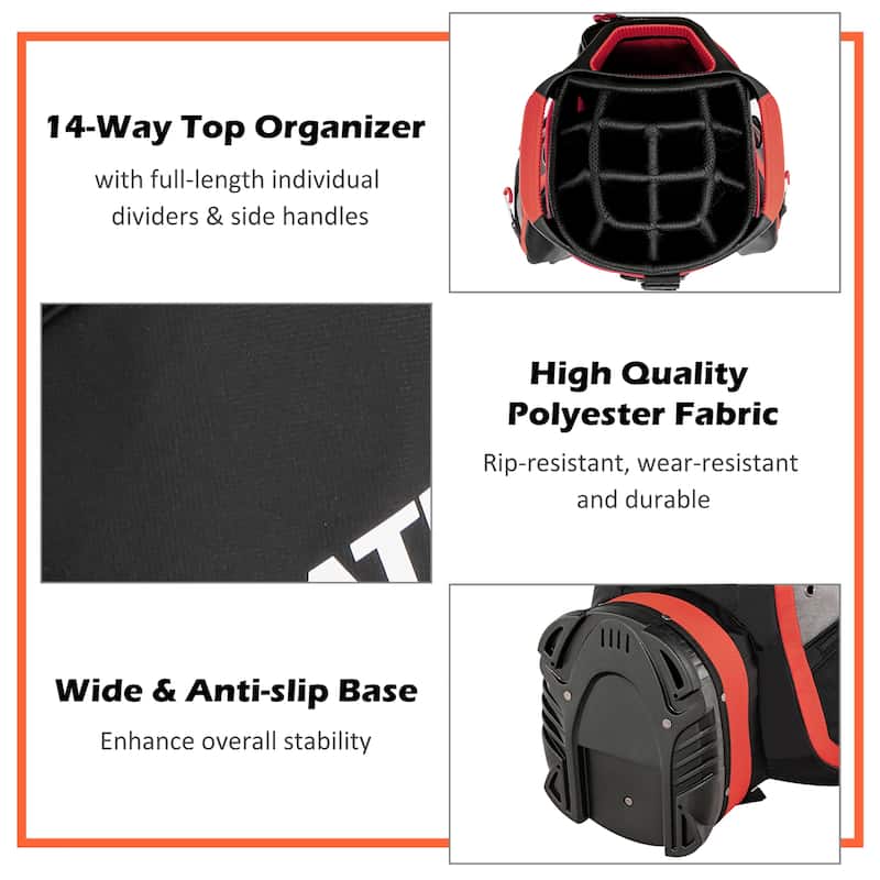 10.5'' Golf Stand Bag w/14 Way Dividers Rain Hood 7 Zippered Pockets - See Details
