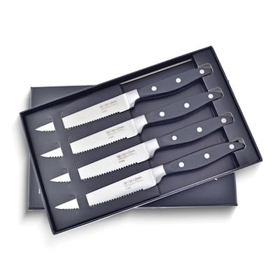 Curata Stainless Steel with Black Abs Handles 4 Piece Steak Knife Set