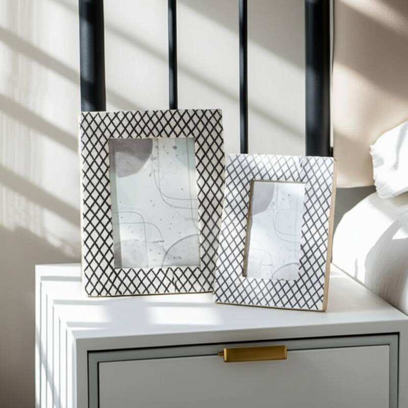Resin Modern Picture Frame Geometric Design and Textured Detailing - Black - 7" x 0.75" x 9"