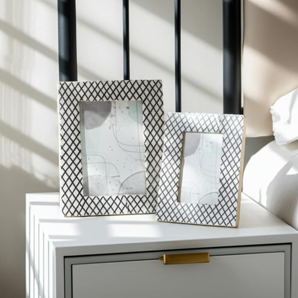 Resin Wood Diamond Pattern Photo Frame - Black, 4x6 in.