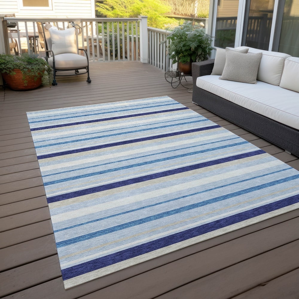 Machine Washable Indoor/ Outdoor Chantille Contemporary Stripes Rug
