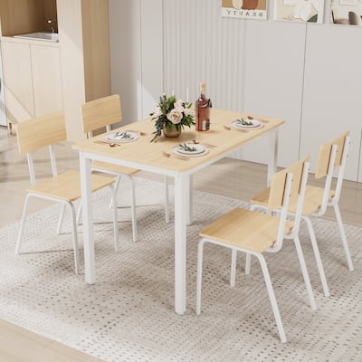 5 Piece Dining Table Set with 4 Chairs, Kitchen Table & Chairs Set, Rectangular Dinette Set with Backrest and Metal Frame