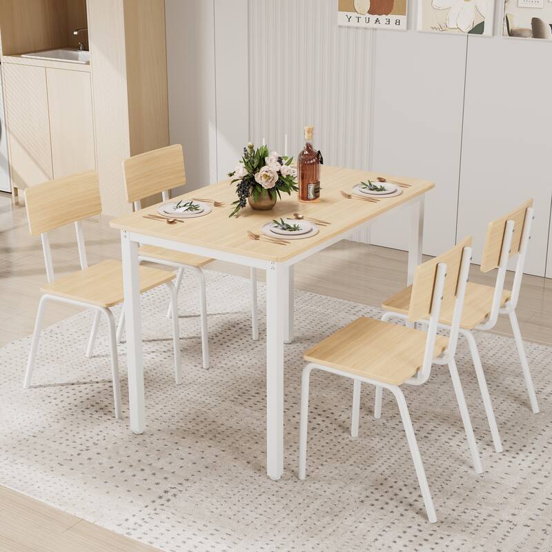Kitchen Dining Table Set Metal Frame Breakfast Table with 4 Dining Chairs Modern Casual Dining Table Set 5-Piece Dining Set