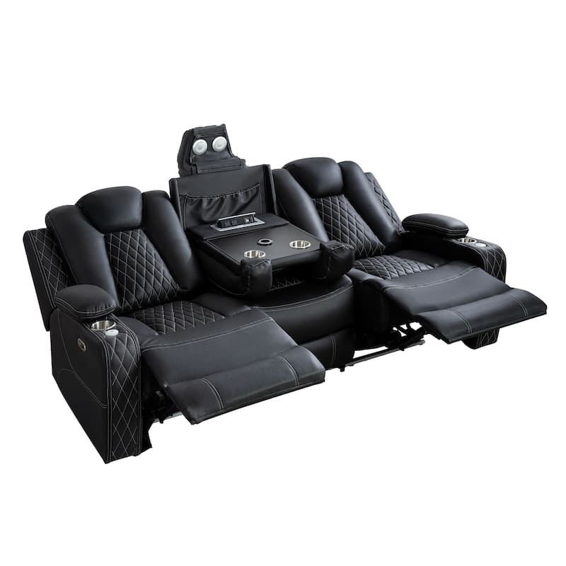 Premium Air Leather Home Theater Loveseat with LED Lights, Recliner with Built-in Speakers & Wireless Charging