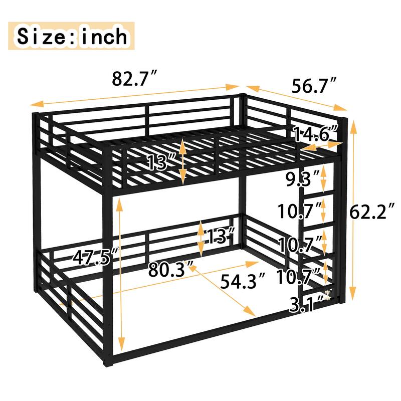 Full XL Over Full XL Metal Bunk Bed, Heavy-Duty, Noise-Reduced, Black