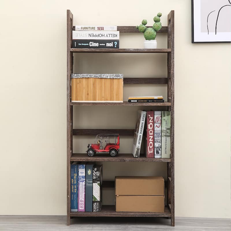 Proman Products Hickory Folding Bookshelf, Paulownia Wood, Walnut Color