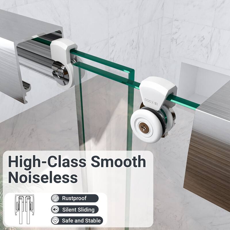 GDFStudio - Modern Minimalist Semi-Frameless Double Sliding Shower Door with 1/4" SGCC Tempered Glass & Stainless Steel Handle