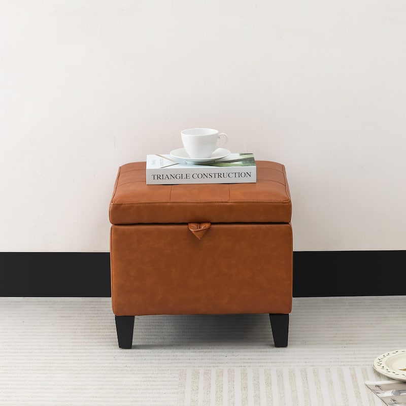 Adeco Faux Leather Tufted Flip Top Storage Ottoman