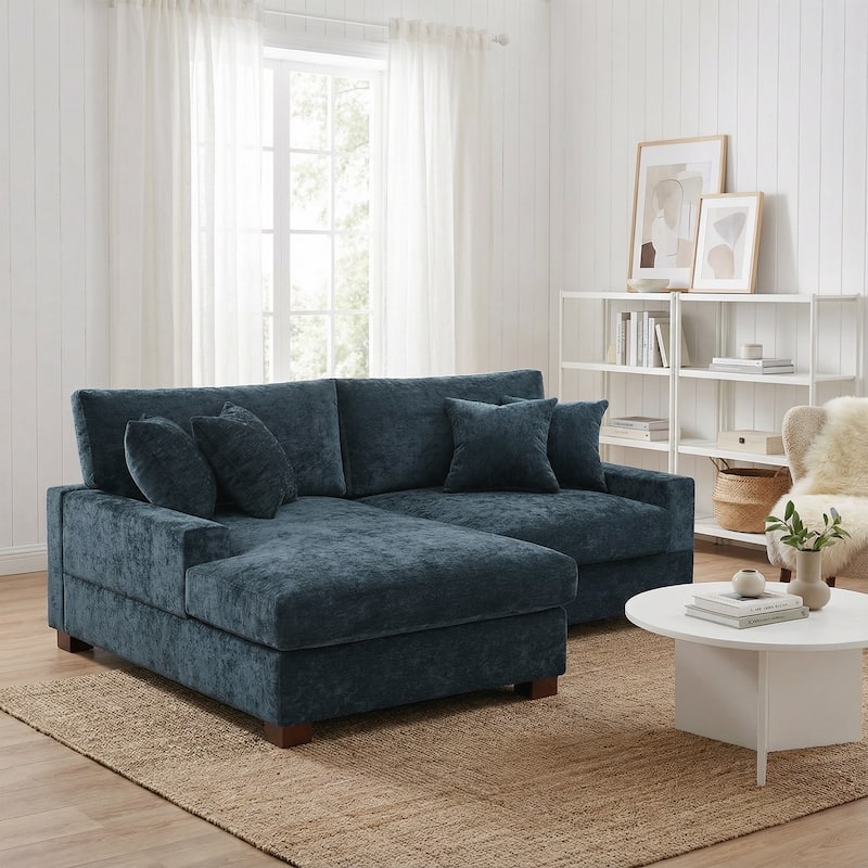 Modern Oversized Chenille Modular Sectional Sofa With Chaise - Blue/2 Piece - Left Facing