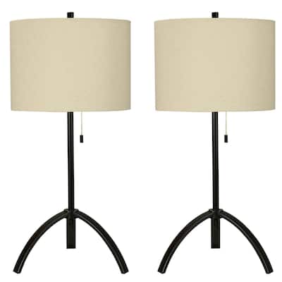 Pair of 27in Black Metal Table Lamp with Decorator Shade