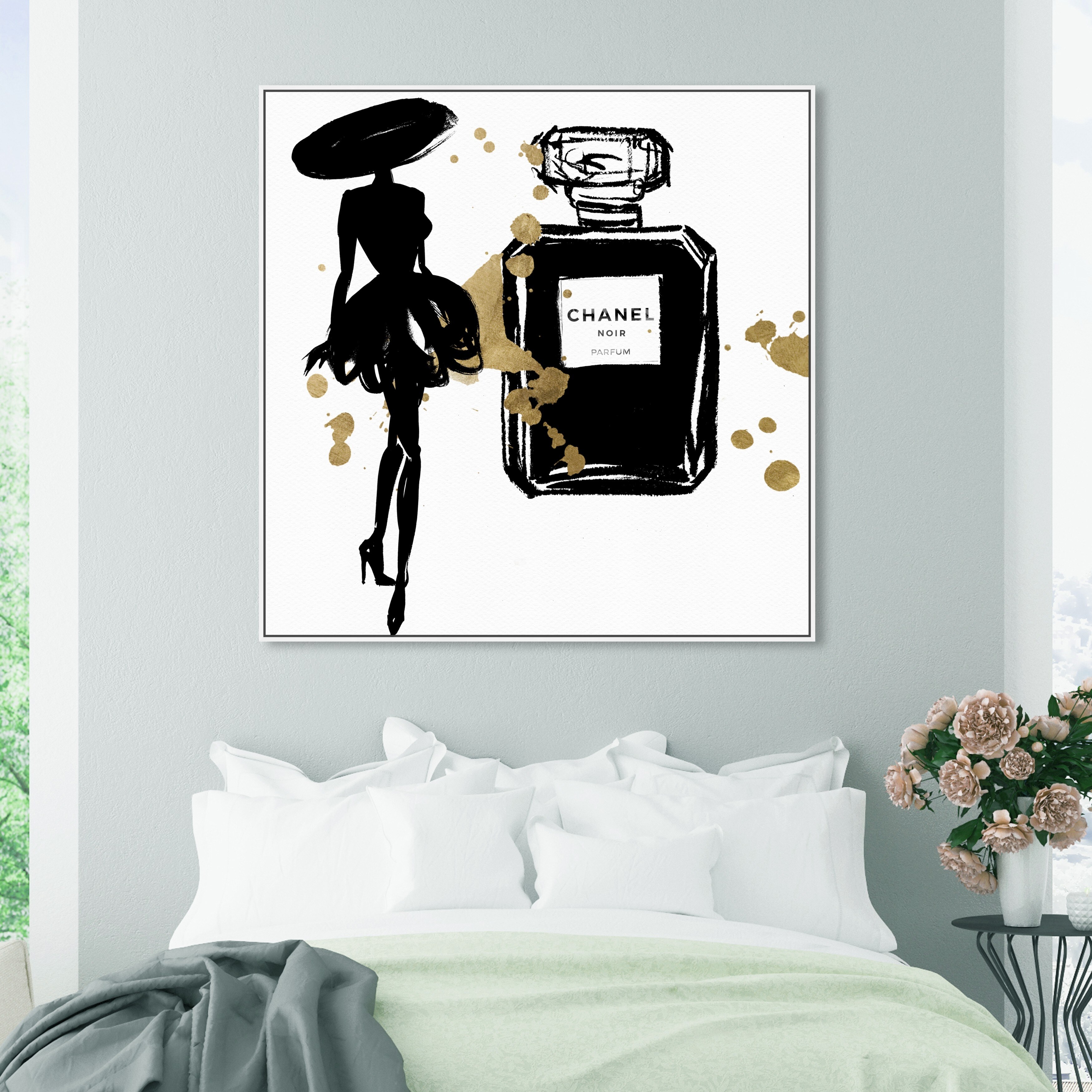 Bedroom Wall Art Blue Perfume on The Book Picture Print on Canvas Framed Bathroom Wall Decor Modern Female Room Chanel Decor Artwork Wall Decorations