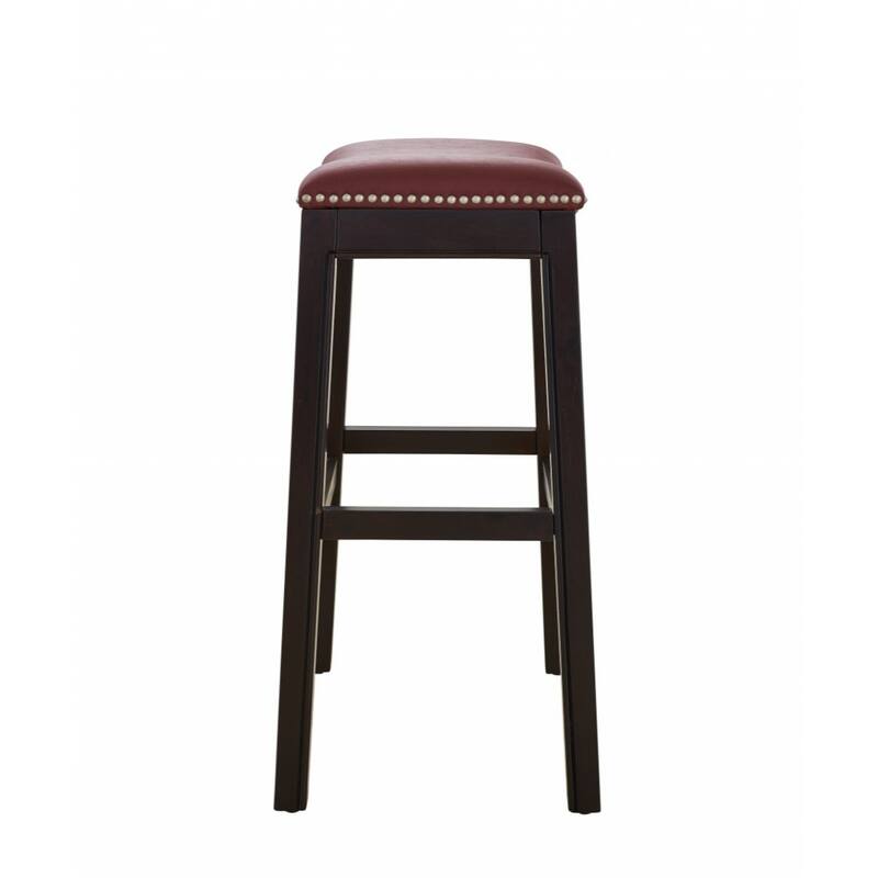 Linen Saddle Seat Bar Stool with Nail Head Trim and Footrest