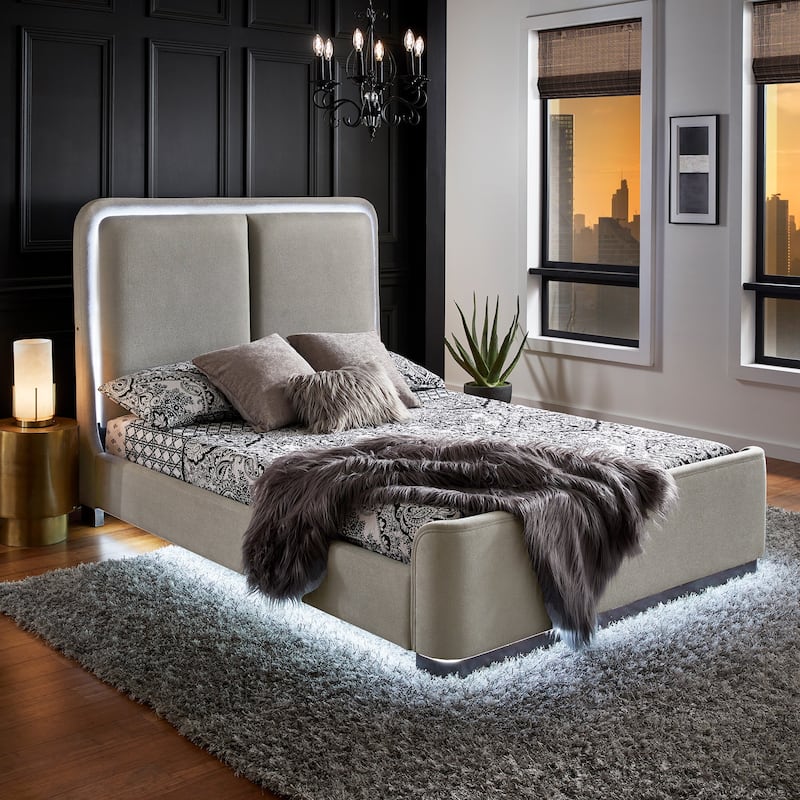 Noe Fabric Upholstered LED Platform Bed by iNSPIRE Q Modern - Grey - Queen