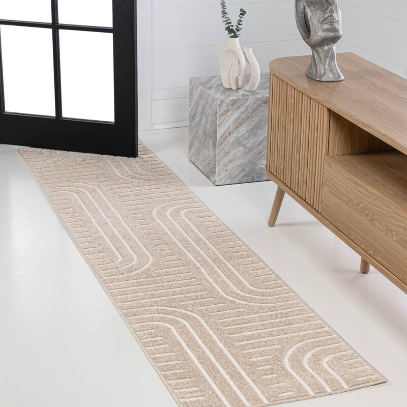JONATHAN Y Finn High-Low MidCentury Modern Arch Stripe Two-Tone Indoor/Outdoor Rug
