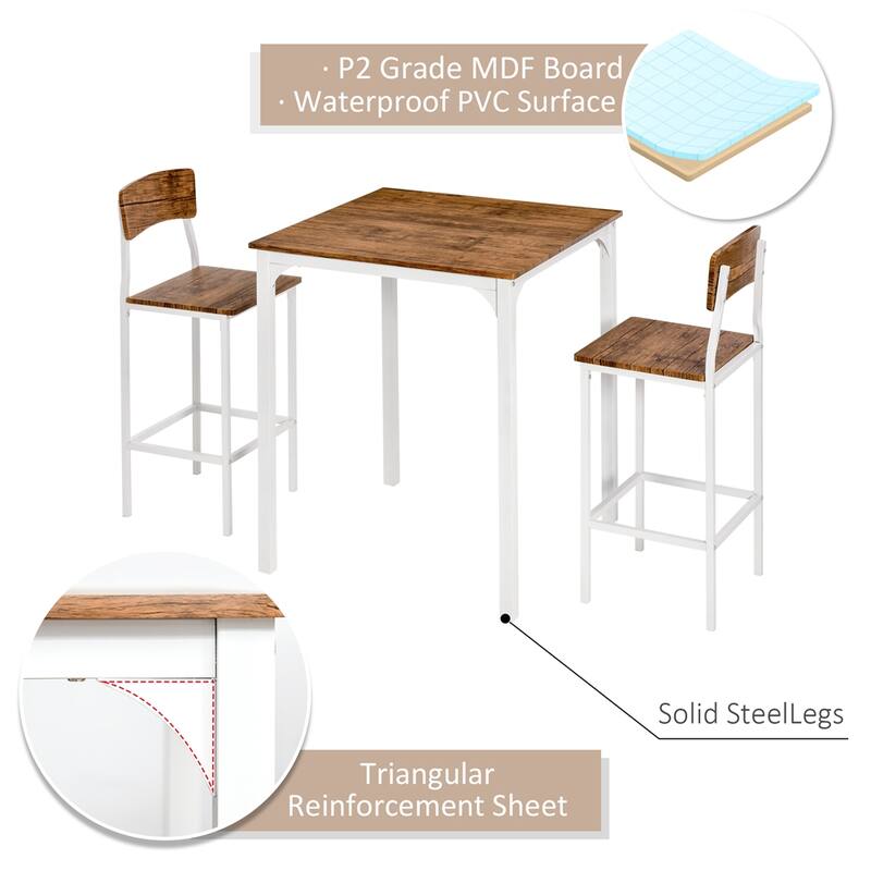 3 Piece Bar Table Set,Industrial Counter Height Dining Table Set