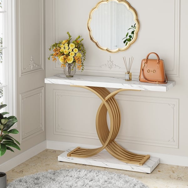 40" Modern Console Table, Faux Marble Entryway Hallway Table for Foyer ...