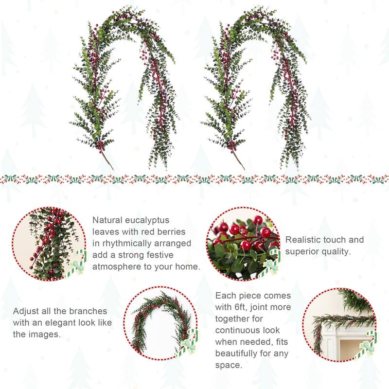 Glitzhome 9ft/6ft Christmas Greenery PE Dripping Eucalyptus Garland & 28"D Wreath with Red Berries