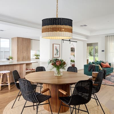 Dylan 3- Light Chandelier Multi Color Coastal Modern Natural Rattan Rope Drum Pendant - 18 Wide