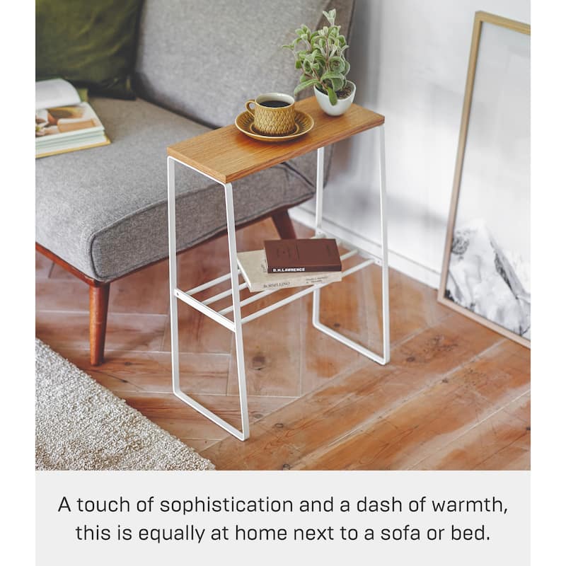 Yamazaki Home End Table, Steel and Wood, Holds 11 lbs - L 8.66 x W 16.54 x H 22.24 inches