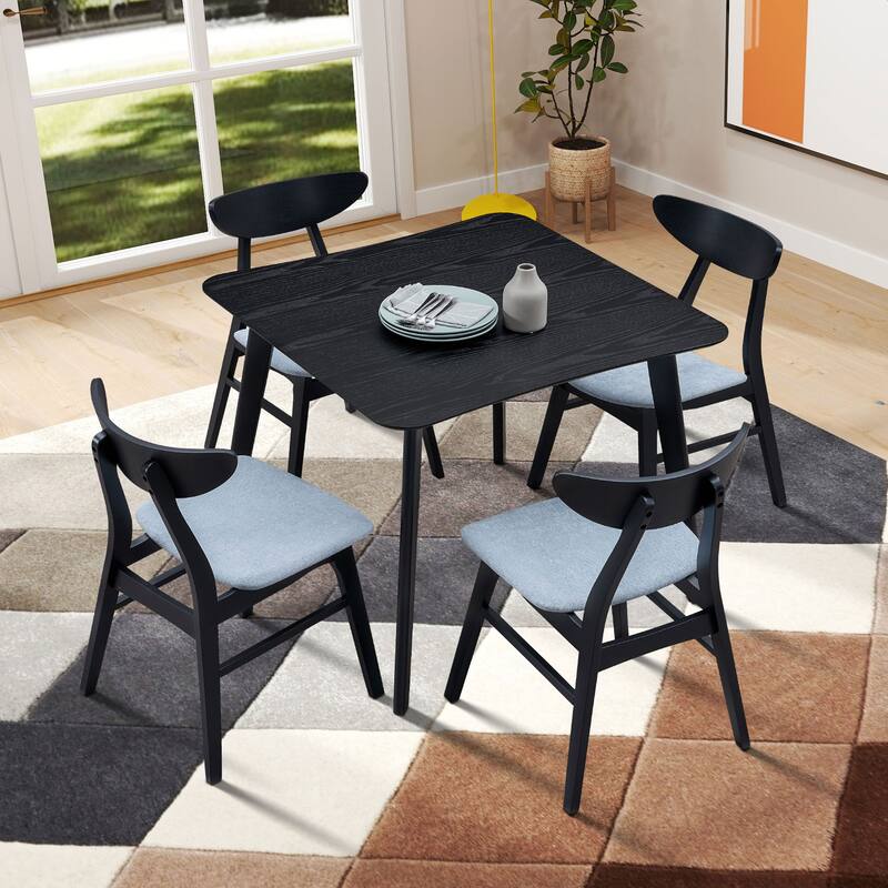 5-piece Modern Dining Table Chairs Set Kitchen Wooden Dining Table Casual Dining Table with 4 Upholstered Dining Chairs - Black - Square Table with 4 Chairs