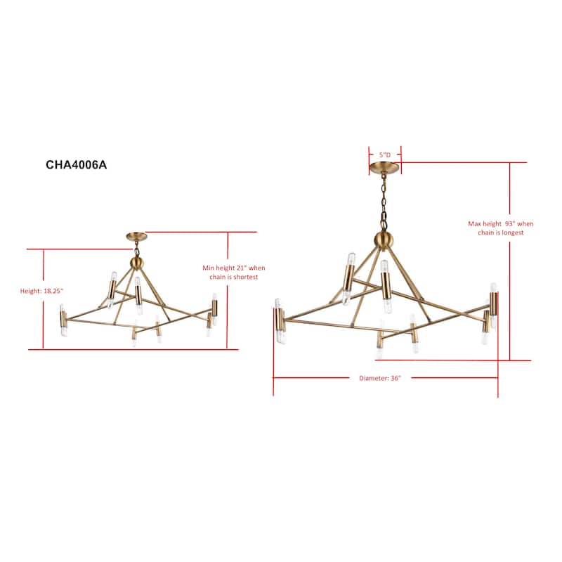 SAFAVIEH Lighting Mora Adjustable 16-Light LED Gold Chandelier - 36" x 36" x 21-93"