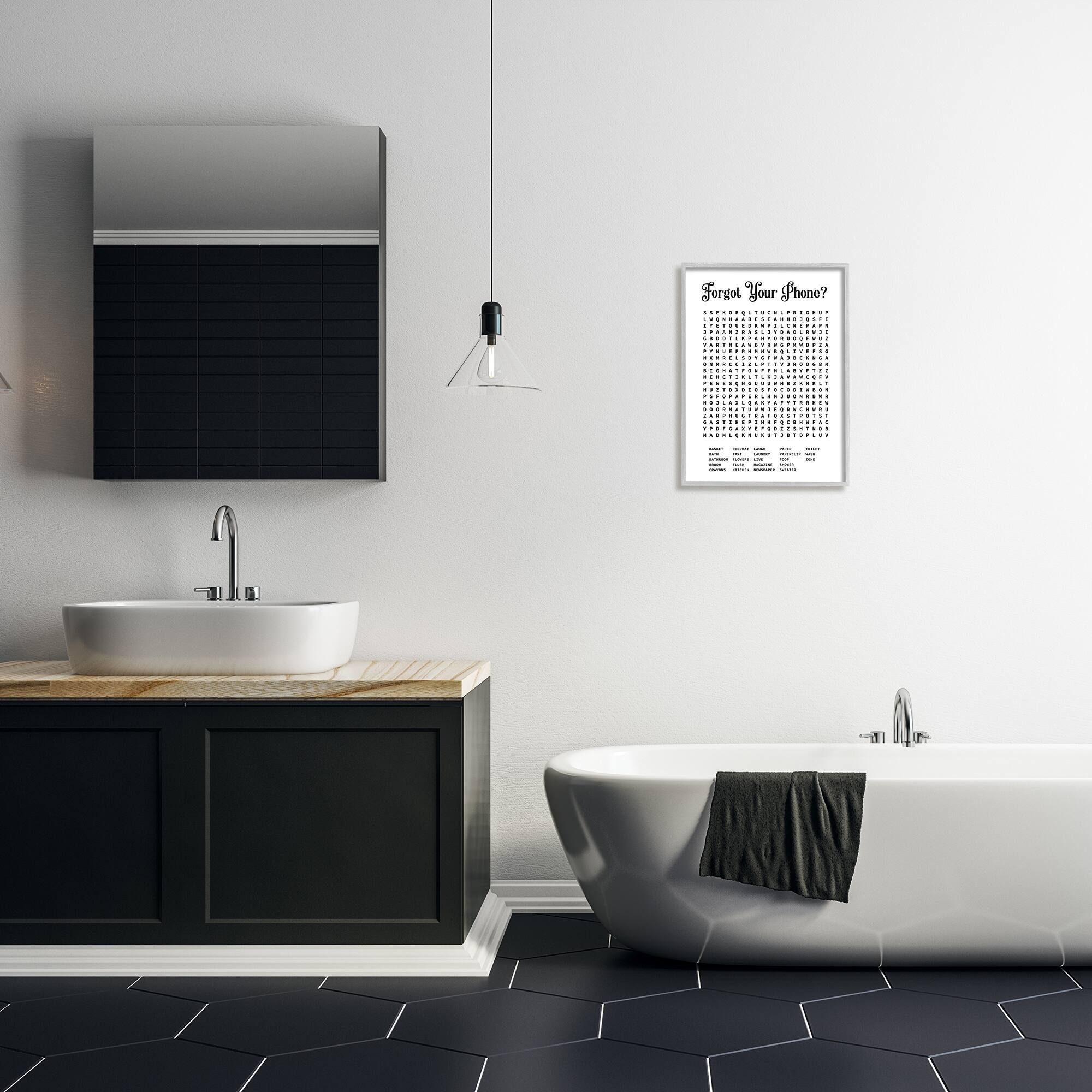Stupell Phone Crossword Puzzle Bathroom Word Design Framed Wall Art